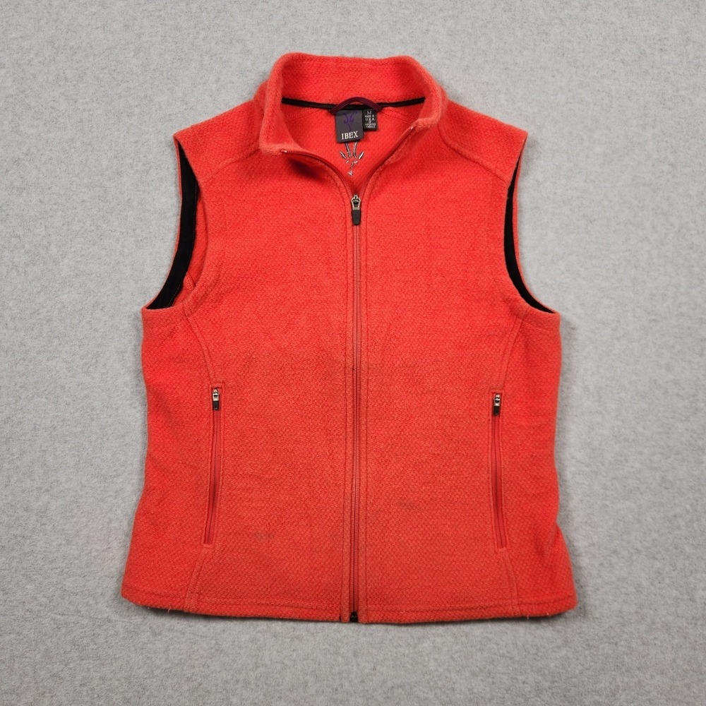 Ibex Vest Womens Medium Red Merino Wool Zip Up Sleeveless Pockets Made In USA